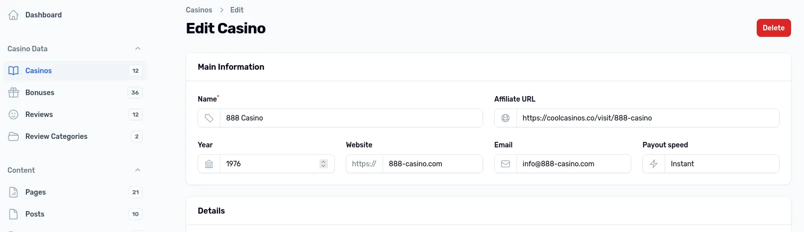 Custom CMS for Gambling Affiliate Websites